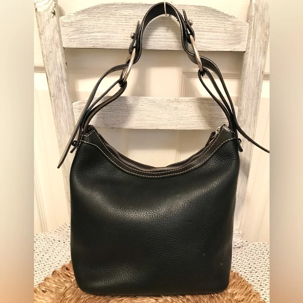 Vintage Dooney & Bourke Black Pebbled Leather Hobo Bag Y2K